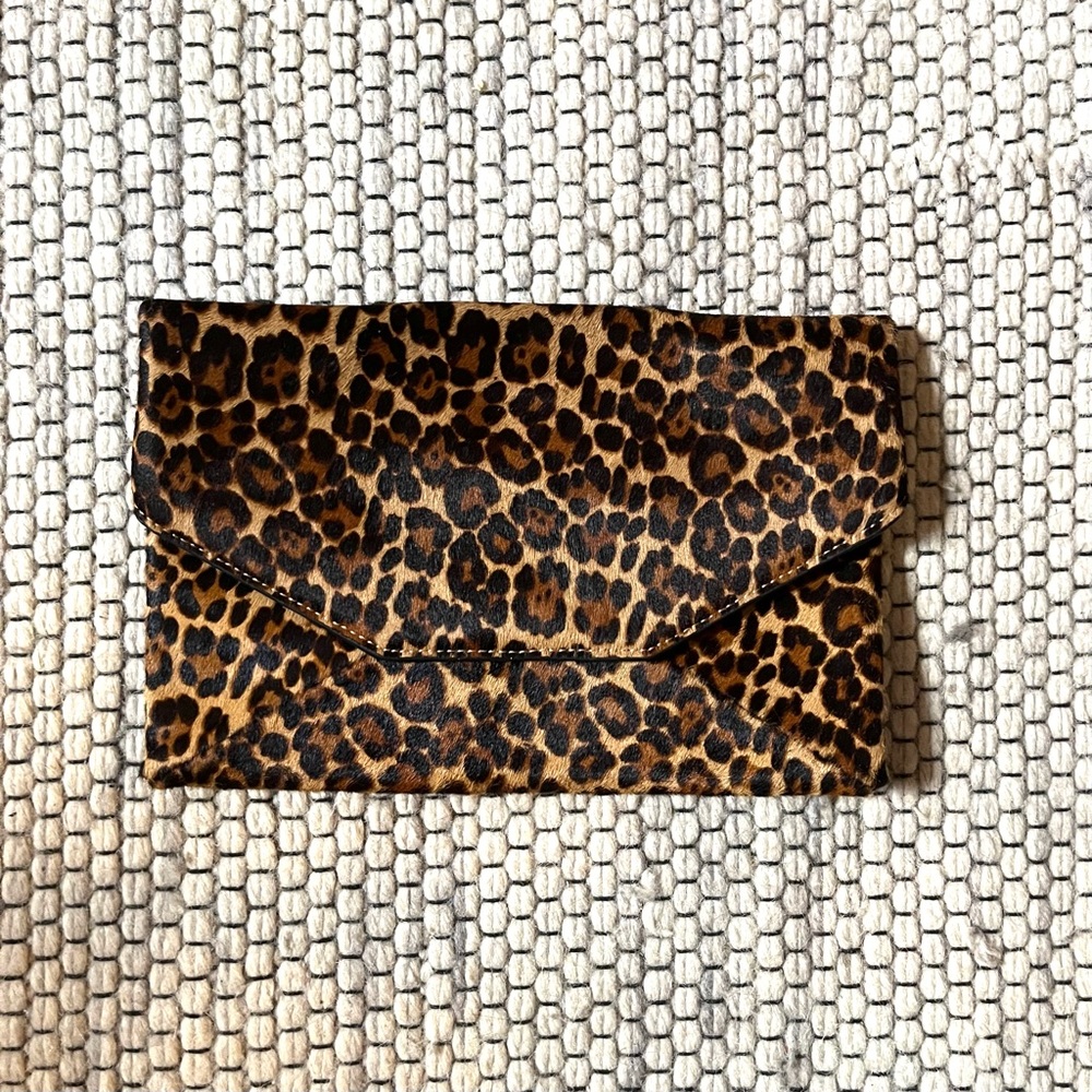 Ann Taylor Leopard Calf Hair Envelope Clutch